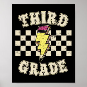 Póster Lápiz de rayo de maestro de tercer grado retro Te