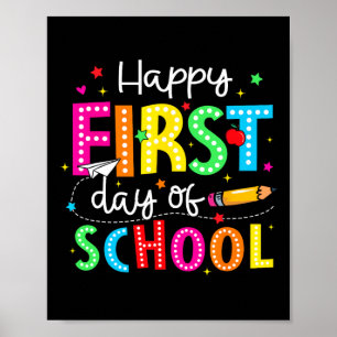 Póster Lápiz Feliz Primer Día De Escuela Maestra Niños De