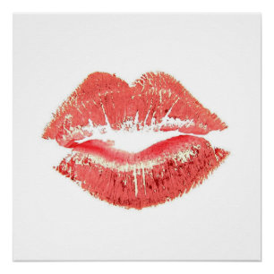 Póster Lápiz labial rojo de los labios del beso simple