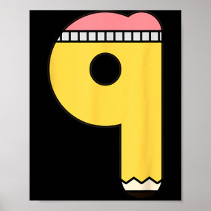 Póster Lápiz Número 9 Cumpleaños 9 Cumpleaños Noveno