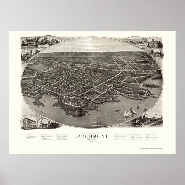 Póster Larchmont, Mapa Panorámico de Nueva York - 1904 (Frente)