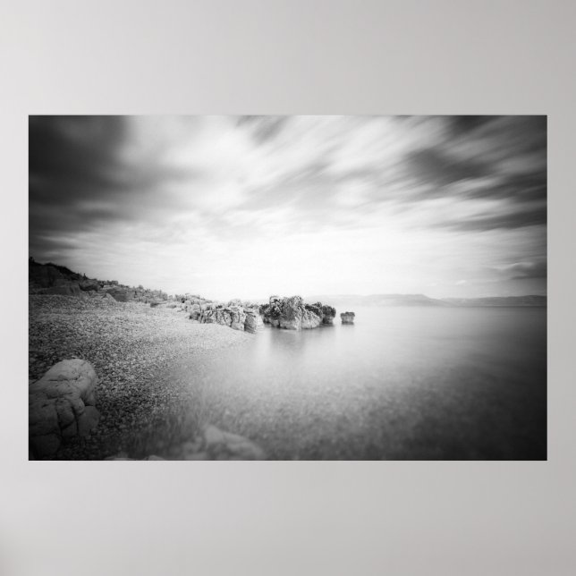 Póster Larga exposición de B&W a una playa en Rabac, Croa (Frente)