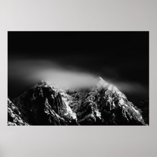Póster Larga exposición en blanco y negro de las montañas