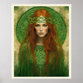 Póster Larga Red Hair Green Celtic Knot Headband Mujer