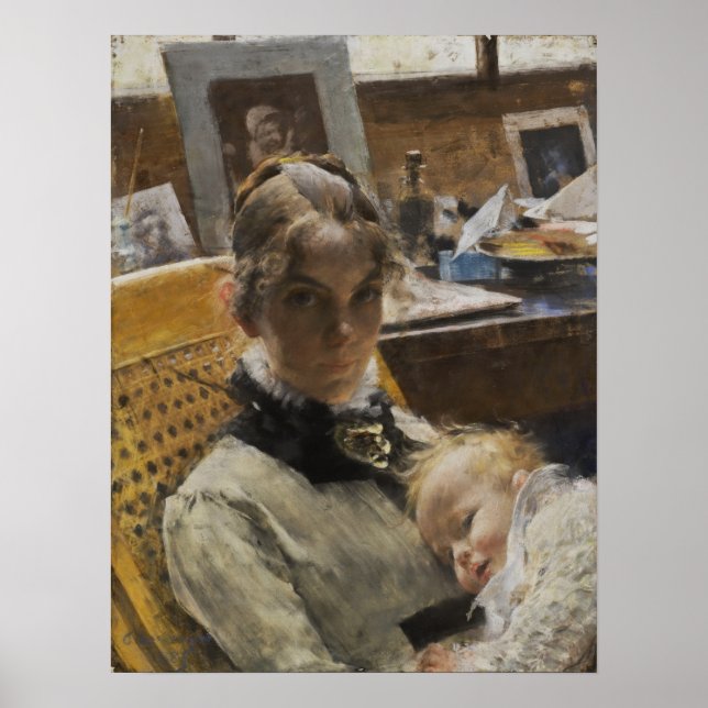 Póster Larsson - La esposa del artista y su hija (Frente)