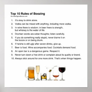 Póster Las 10 mejores reglas de Boozing