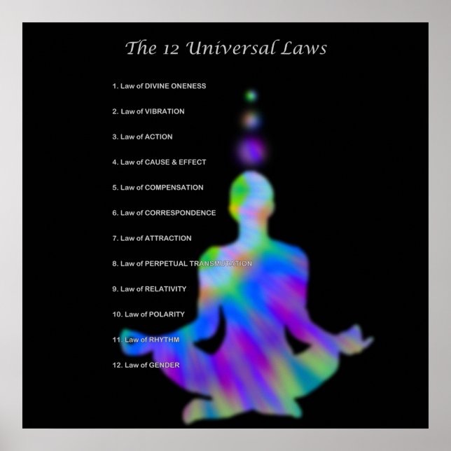 Póster Las 12 leyes universales - colorida silueta de yog (Frente)