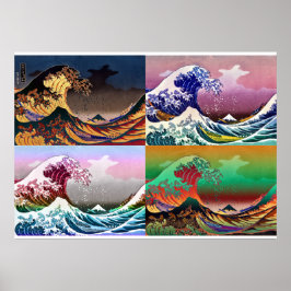 Póster Las 4 grandes olas de Kanagawa