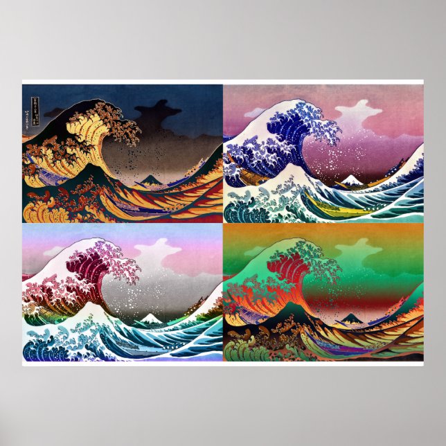 Póster Las 4 grandes olas de Kanagawa (Frente)