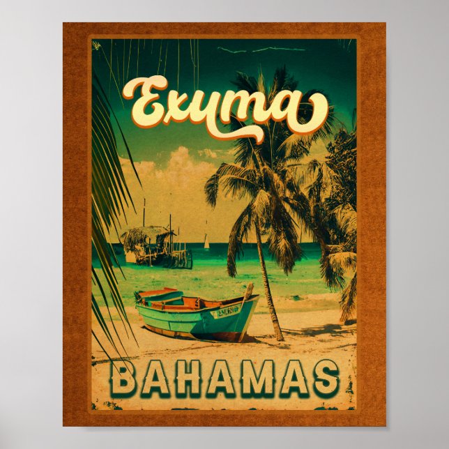 Póster Las Bahamas del Exuma - souvenirs Retro Beach Vint (Frente)