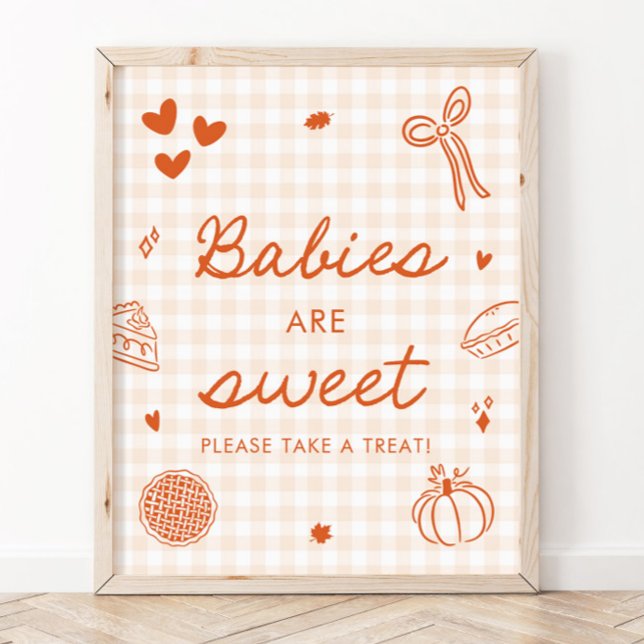 Póster Las bebés Cutie Pie de Gingham Naranja de Otoño so (Fall Orange Gingham Cutie Pie Babies are Sweet Sign)