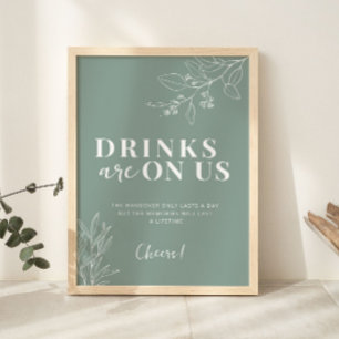 Póster Las Bebidas Están En El Rótulo Boho Sage Green Bod