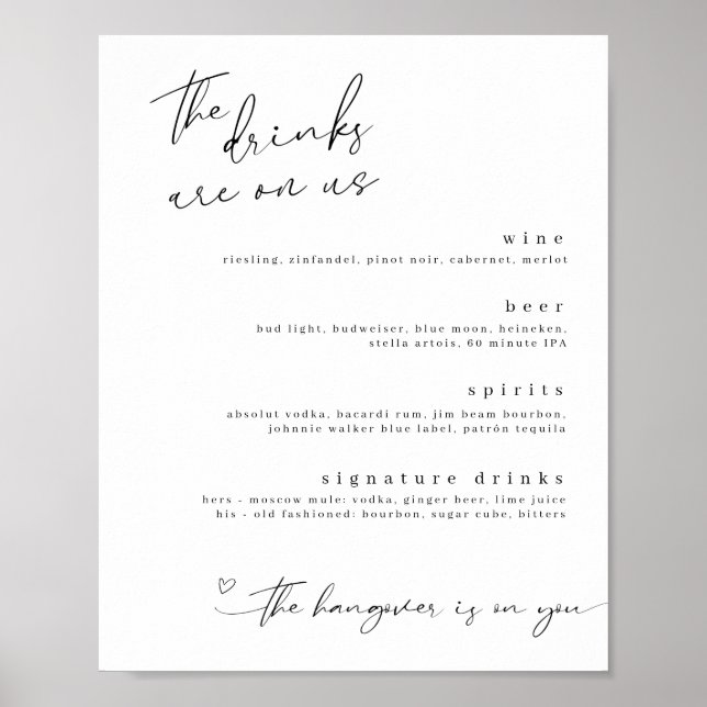 Póster Las bebidas están en el Rótulo de bebidas Minimali (Frente)