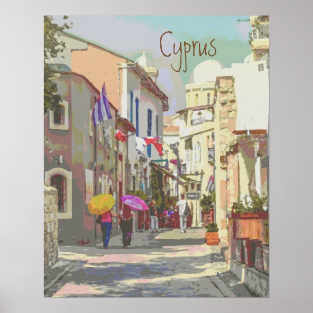 Póster Las calles antiguas e impresionistas de Chipre via (Frente)