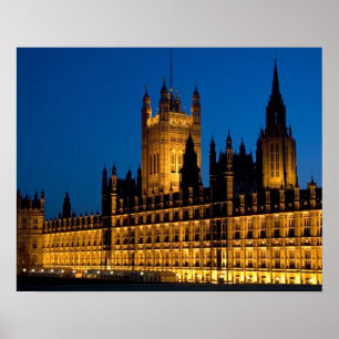 Póster Las Casas del Parlamento por la noche en la ciudad
