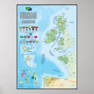 Póster Las celtiques de las naciones: carta, drapeaux y l