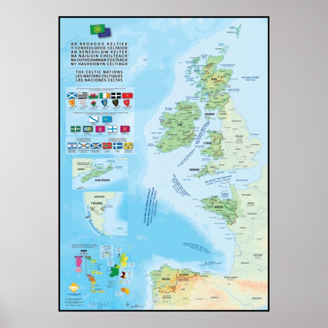 Póster Las celtiques de las naciones: carta, drapeaux y l (Frente)
