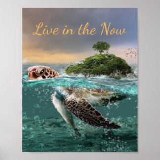 Póster Las citas motivacionales de tortuga viven en el mo