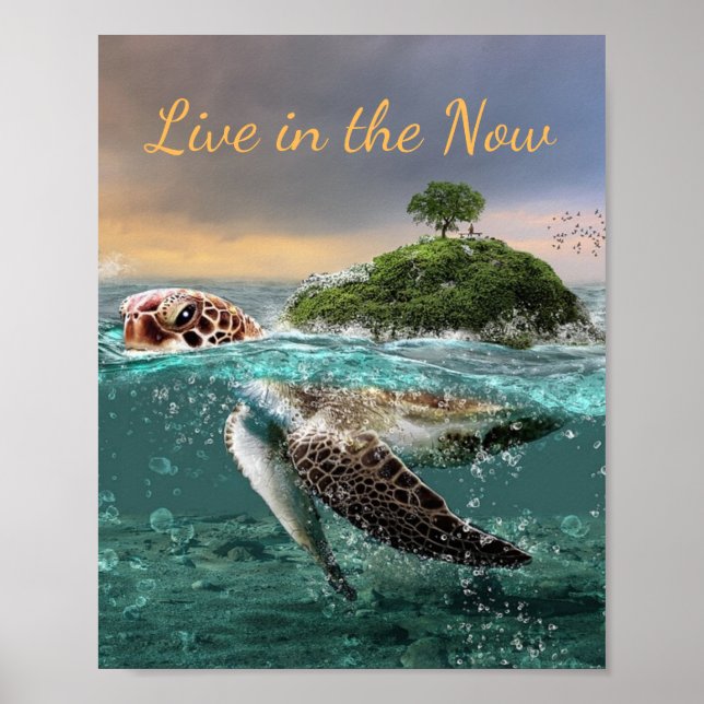 Póster Las citas motivacionales de tortuga viven en el mo (Frente)