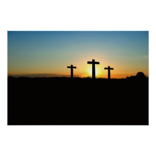 Póster Las cruces de la crucifixión en la puesta del sol
