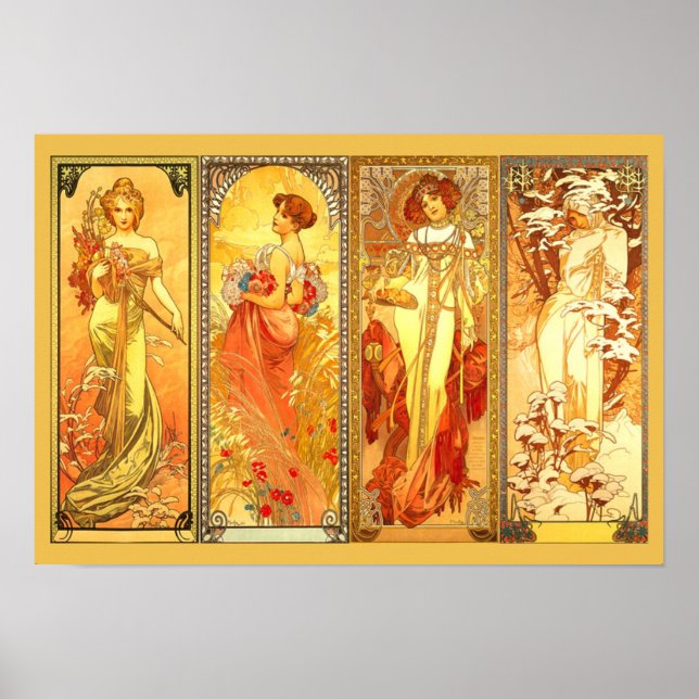 Póster Las cuatro estaciones - de Alfons Mucha (Frente)