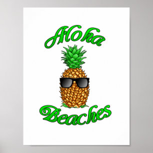 Póster Las divertidas playas de Aloha en Peña Hawái