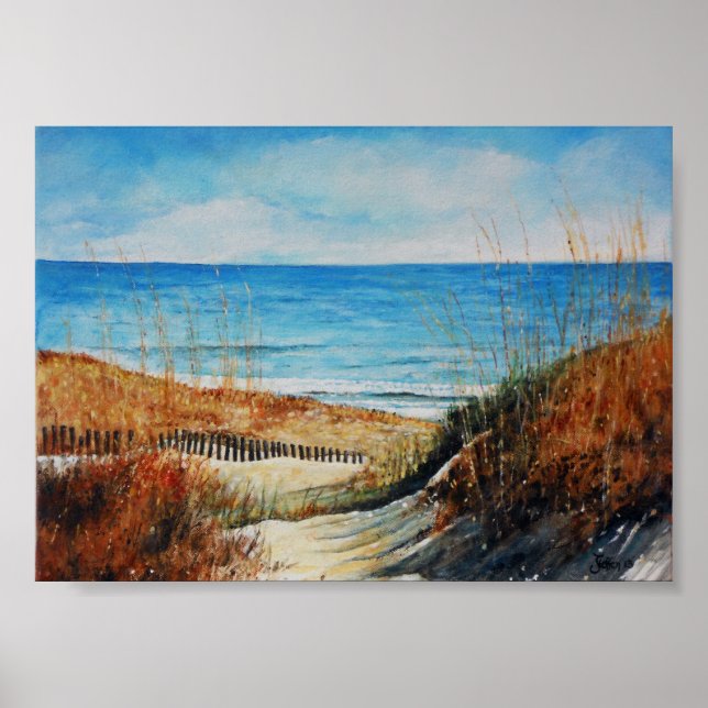 Póster Las dunas de arena y la pintura oceánica brillan (Frente)
