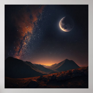 Póster Las estrellas brillan en el cielo y la luna -3