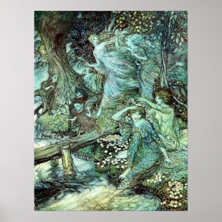 Póster Las fábricas de Arthur Rackham, azul