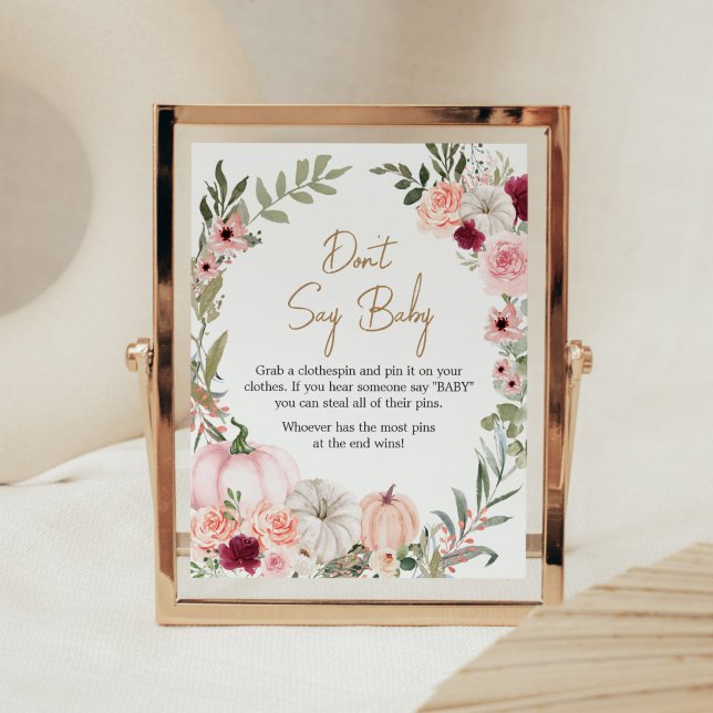 Póster Las flores del otoño calzan Baby Shower no dicen b (Autumn Little Pumpkin Baby Shower Don't Say Baby Sign)