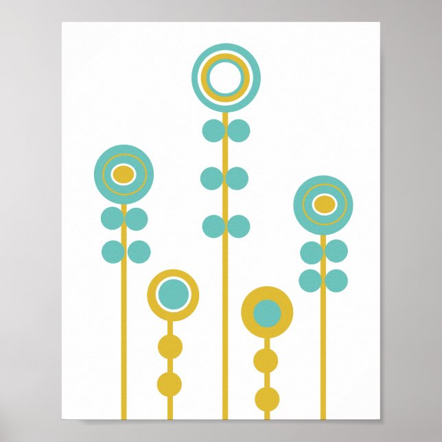 Póster Las flores, retro, mostaza y verde azulado (Frente)