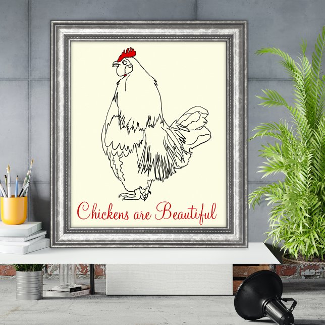 Póster Las gallinas son un bonito dibujo divertido de cóc (Chickens are beautiful rooster line art and quote poster)
