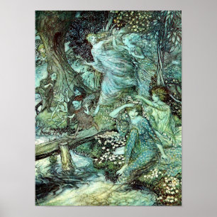 Póster Las hadas de Arthur Rackham, azul