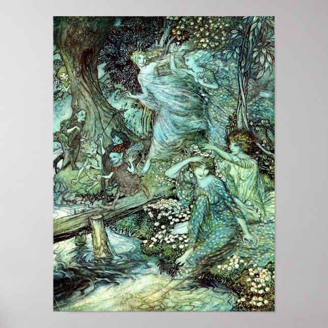 Póster Las hadas de Arthur Rackham, azul (Frente)