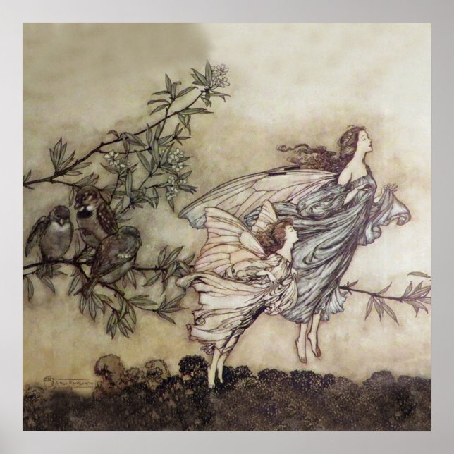 Póster “Las hadas se pelean con los pájaros” de Arthur Ra (Frente)