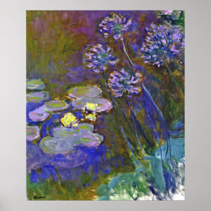 Póster Las lirios de agua de Monet y Agapanthus