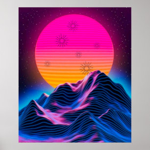 Póster Las luminosas montañas Neon oscilan entre el amane