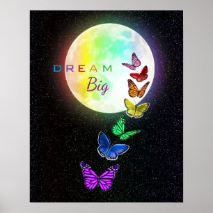 Póster Las mariposas arcoiris y luna llena sueñan mucho