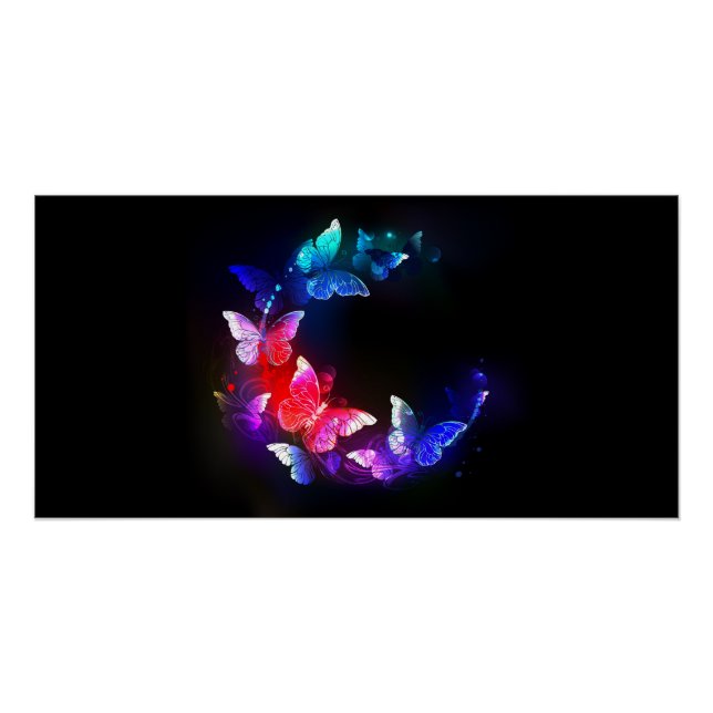 Póster Las mariposas nocturnas brillantes de Neon en el f (Anverso)