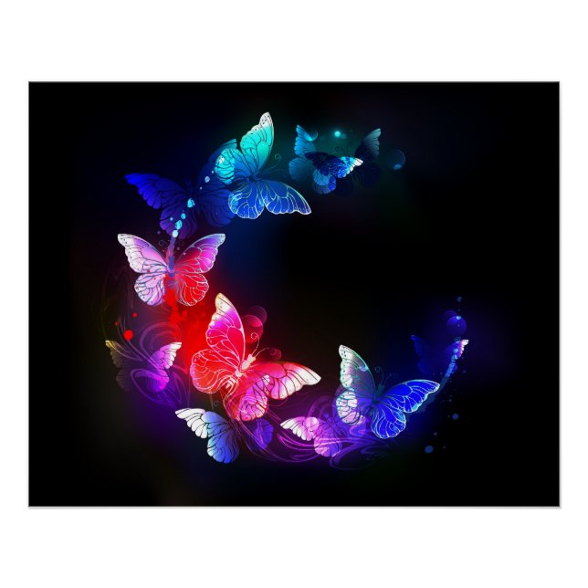 Póster Las mariposas nocturnas brillantes de Neon en el f (Anverso)