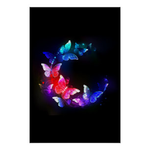 Póster Las mariposas nocturnas brillantes de Neon en el f