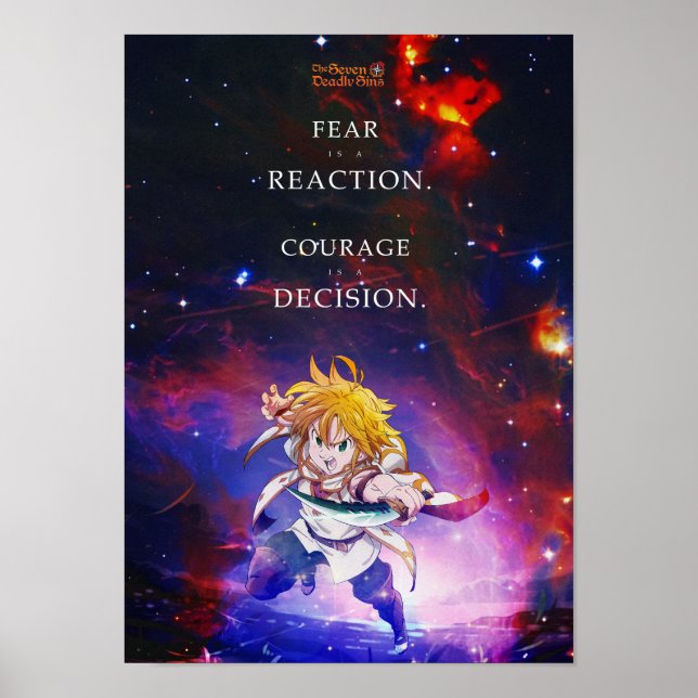 Póster Las mejores citas de Anime sobre el coraje (Frente)