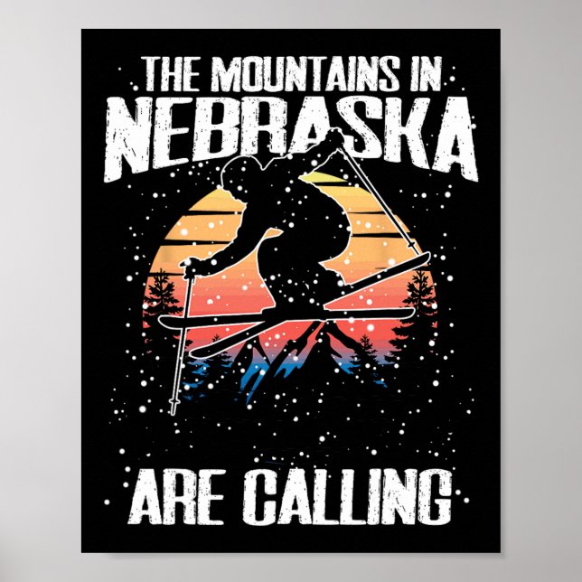 Póster Las Montañas De Nebraska Están Llamando A El Esquí (Frente)