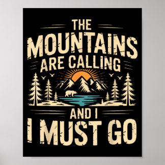 Póster Las montañas llaman & debo ir retro 80s 90s