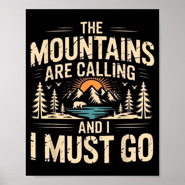 Póster Las montañas llaman & debo ir retro 80s 90s (Frente)