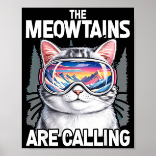 Póster Las montañas me llaman humor de amante de gato div
