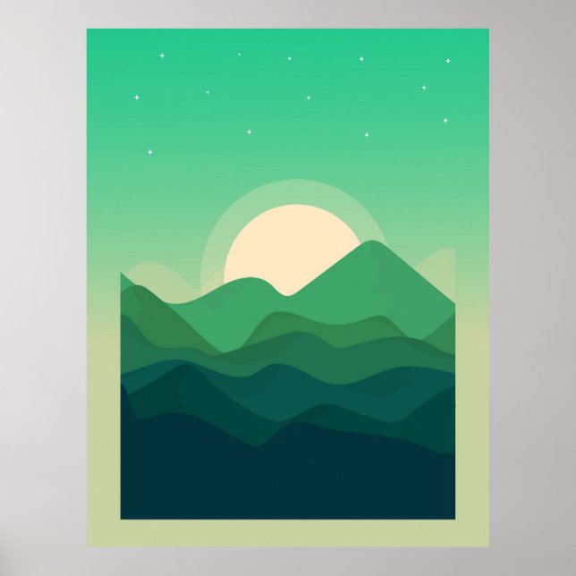 Póster Las montañas verde y brillante (Frente)