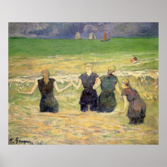 Póster Las mujeres bañan a Dieppe por Paul Gauguin (Frente)
