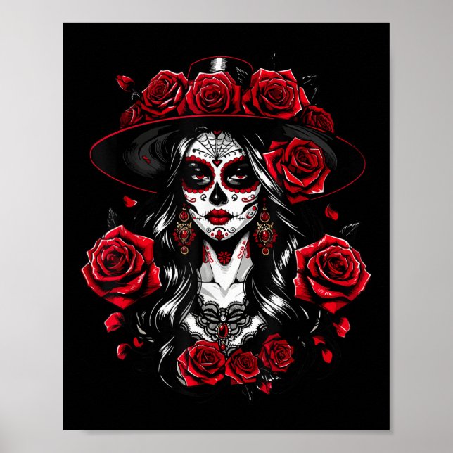 Póster Las mujeres de La Catrina Dia De Los Muertos Latin (Frente)