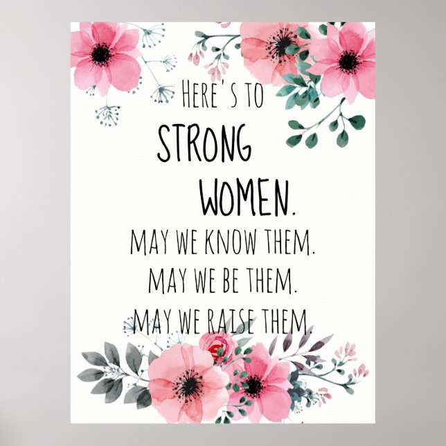Póster Las mujeres fuertes citan la flor acuarela (Frente)